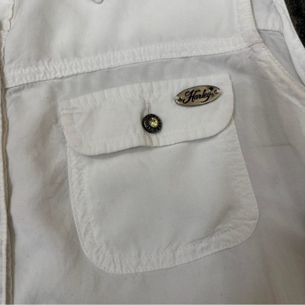 Harley Davidson Women's Medium Sleeveless Button Up Shirt Lace Up Sides White - Picture 5 of 6
